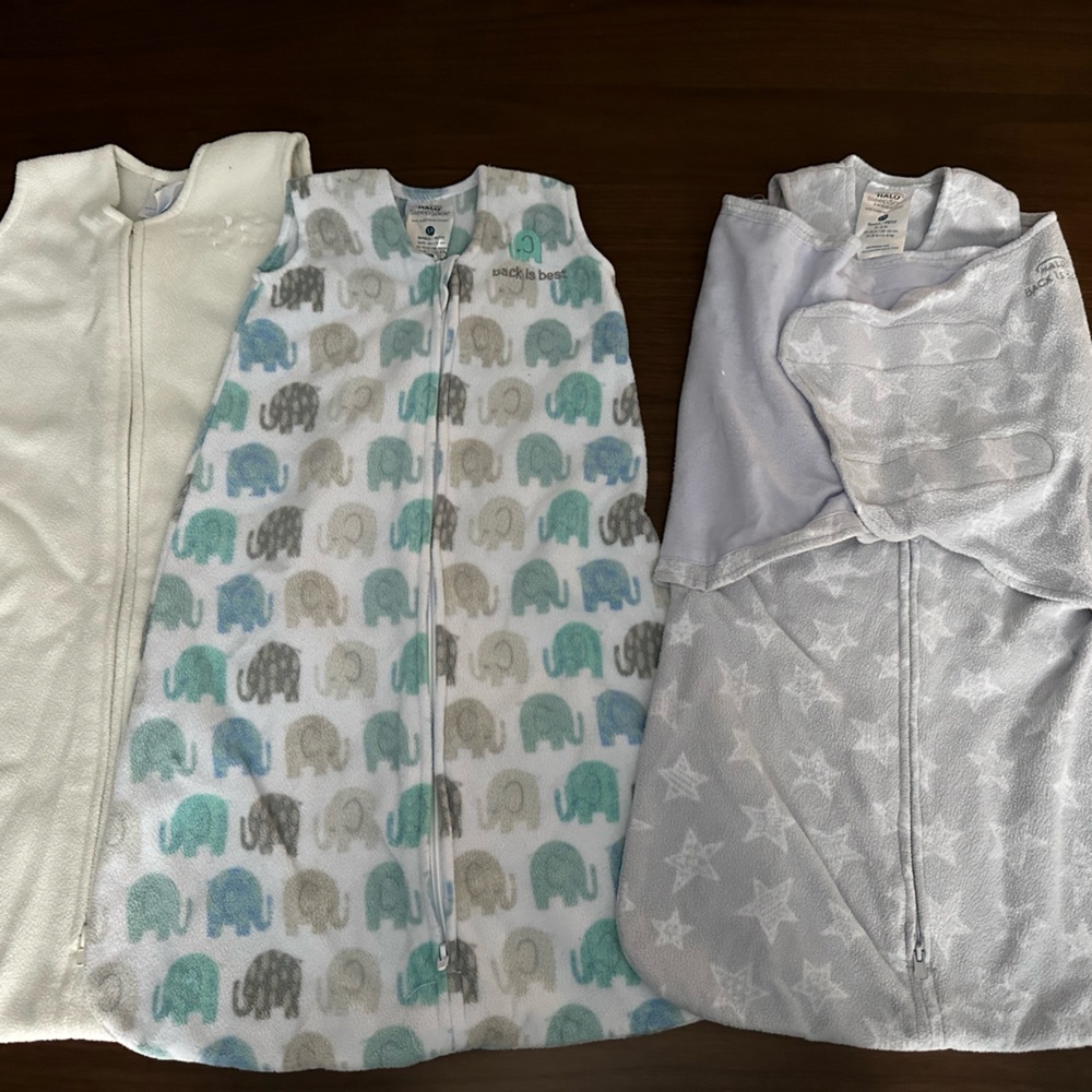 Set of 3 fleece Halo Sleep Sacks size small (birth to 6 months)